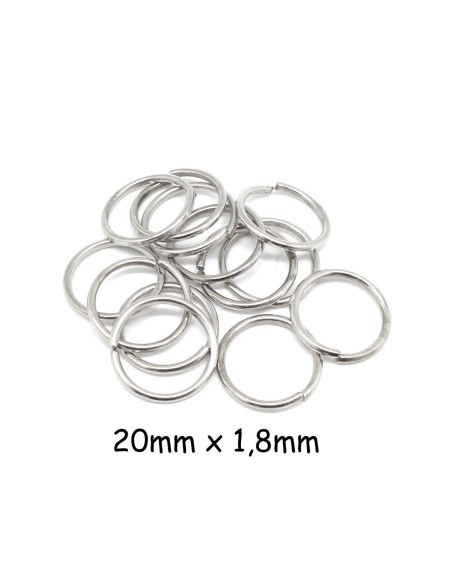 15 anneaux de jonction épais, résistant en métal argenté 20mm x 1,8mm - Anneaux brisés