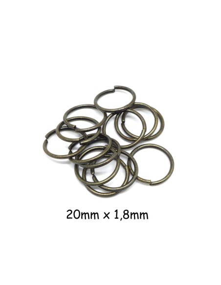 15 anneaux de jonction épais, résistant 20mm x 1,8mm en métal couleur bronze - Anneau ouvert