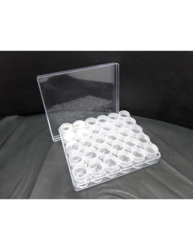 Boite de rangement perles scrapbooking avec 30 boites rondes fermeture vis en plexiglas rigide