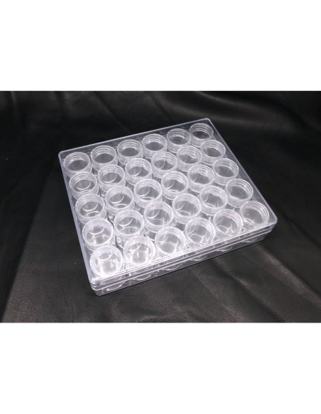 Boite de rangement perles apprêts avec 30 boites rondes fermeture vis en plexiglas rigide