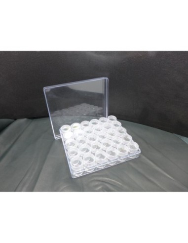 Boite de rangement avec 30 petites boites rondes fermeture vis en plexiglas rigide