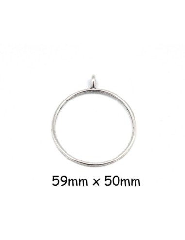 Grand pendentif anneau en métal argenté 59mm