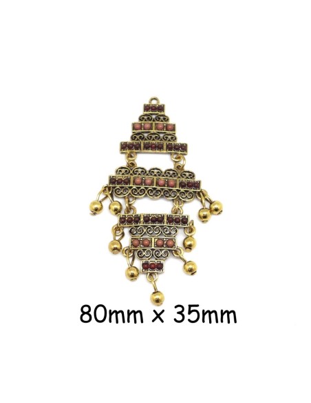 2 Pendentifs fantaisie microbille marron dégradé et métal doré 8cm