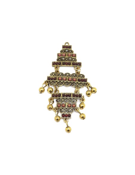 Pendentif fantaisie microbille marron dégradé et métal doré 8cm pas cher