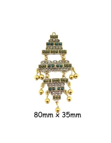 Pendentif fantaisie microbille vert dégradé et métal doré 8cm