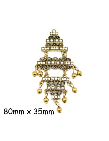 Pendentif fantaisie microbille blanc nacré dégradé et métal doré 8cm