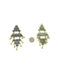 Pendentif bohème microbille bleu saphir et métal doré 8cm 2