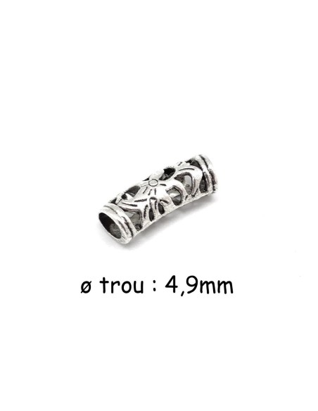 perle tube en métal argenté ajouré style ethnique - perle passant tube argenté