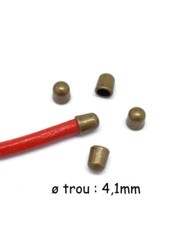 Perle embout tube de finition pour cordon de 4mm en métal de couleur bronze