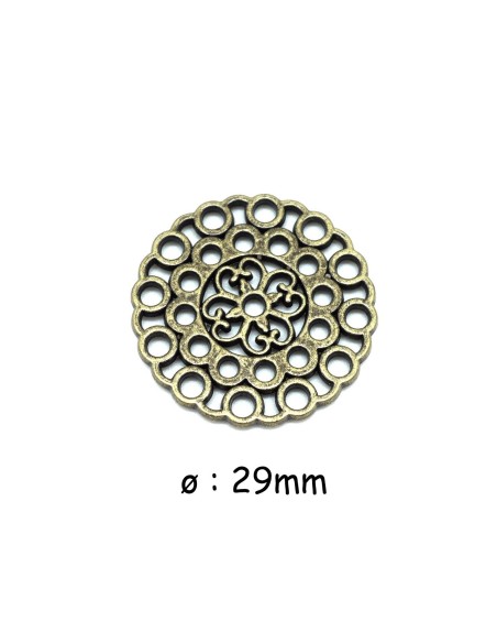 perle connecteur rosace en métal de couleur bronze 29mm