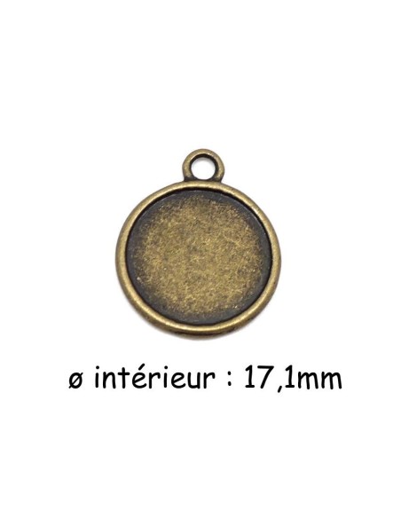 Pendentif support pour cabochon de 17mm métal couleur bronze