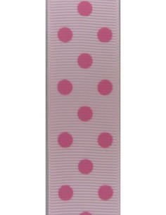 50cm de Ruban Galon plat 25mm à pois rose vif sur fond...
