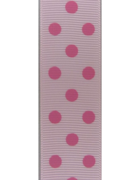 50cm de Ruban Galon plat 25mm à pois rose vif sur fond rose pâle