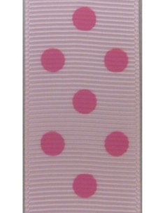 50cm de Ruban Galon plat 25mm à pois rose vif sur fond... 2