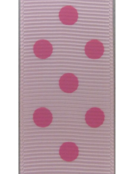 50cm de Ruban Galon plat 25mm à pois rose vif sur fond rose pâle