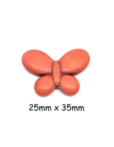 perle papillon en pierre synthétique imitation "Howlite" orange