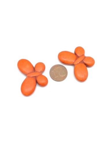 perle papillon orange imitation "Howlite" orange