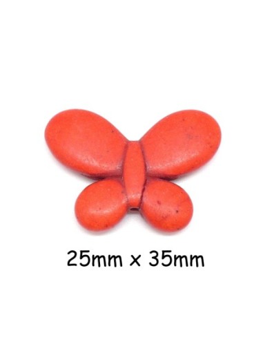 perle papillon en pierre synthétique imitation "Howlite" rouge 25mm x 35mm
