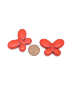 perle papillon en pierre synthétique imitation "Howlite" rouge 25mm x 35mm 2