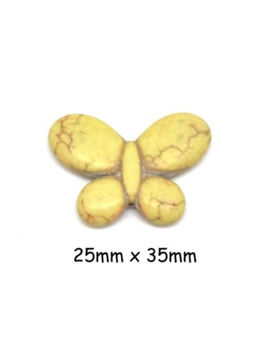 perle papillon en pierre synthétique imitation "Howlite" jaune
