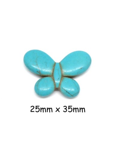 perle papillon bleu turquoise en pierre synthétique imitation "Howlite"