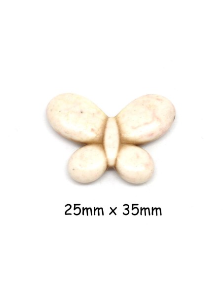 perle papillon blanc ivoire en pierre synthétique imitation "Howlite"