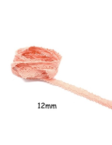 Galon dentelle fantaisie 12mm en coton rose saumon pas cher