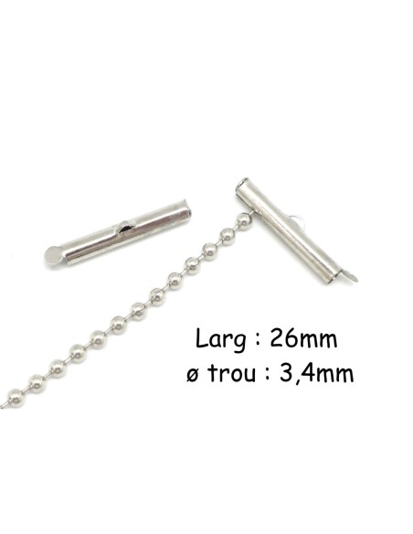 Embout tube pour chaîne bille en métal argenté - 26mm