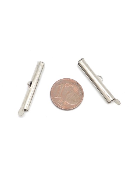 6 Embout tube pour chaîne bille, tissage perle en métal argenté - 26mm