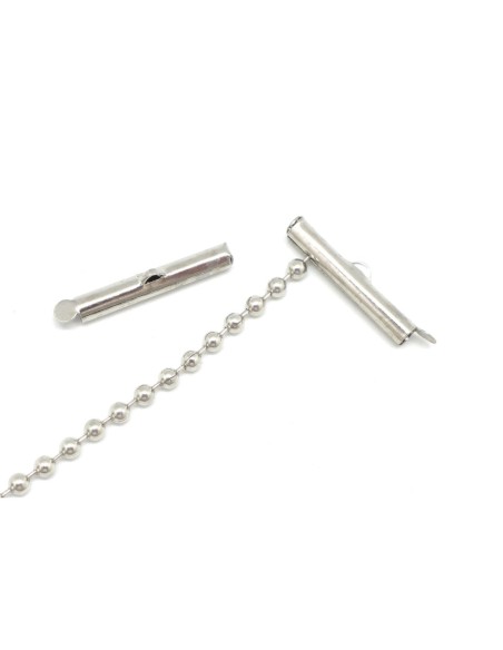 Embout tube pour chaînette bille, tissage de perles en métal argenté