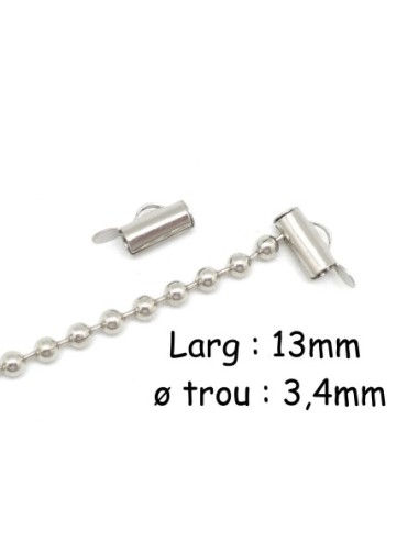 Embout tube pour chaîne bille, tissage perle en métal argenté - 10mm