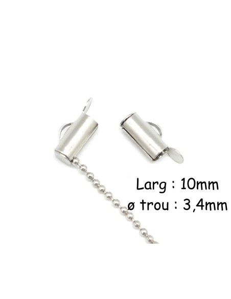 Embout tube pour chaîne bille, tissage perle en métal argenté - 10mm
