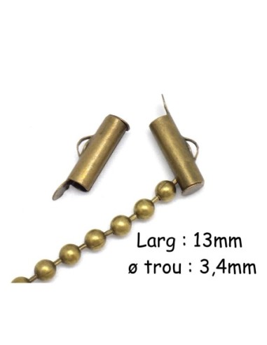 Embout tube pour chaîne bille, tissage perle en métal de couleur bronze - 13mm