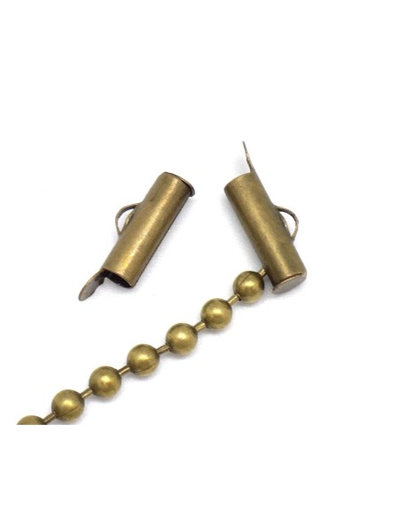 Embout tube pour chaînette bille, tissage perle en métal de couleur bronze - 13mm