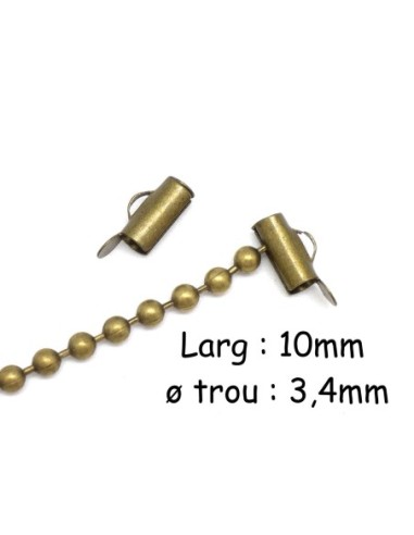 Embout tube pour chaînette bille, tissage perle en métal de couleur bronze 10mm