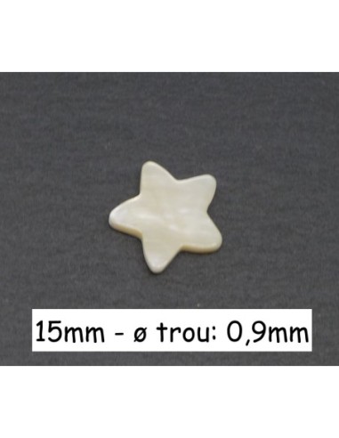 Perle étoile en nacre 15mm de couleur blanc cassé ivoire nacré
