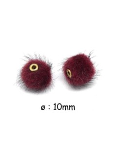 perle pompon ronde 10mm rouge grenat bordeaux imitation fourrure