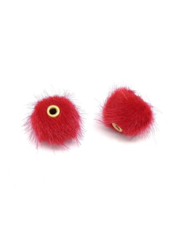 perle ronde imitation fourrure 10mm rouge