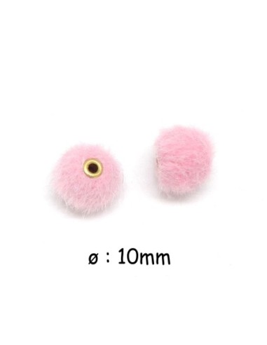 perle pompon rose pâle 10mm imitation fourrure