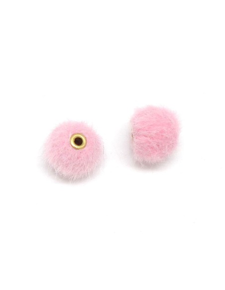 2 perles pompon rose pâle 10mm imitation fourrure