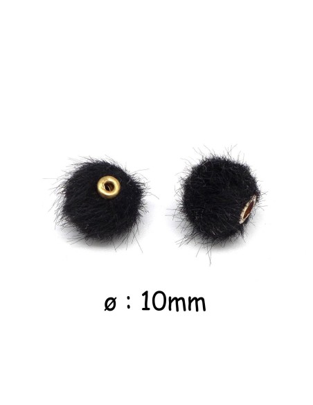 perle pompon ronde noire 10mm