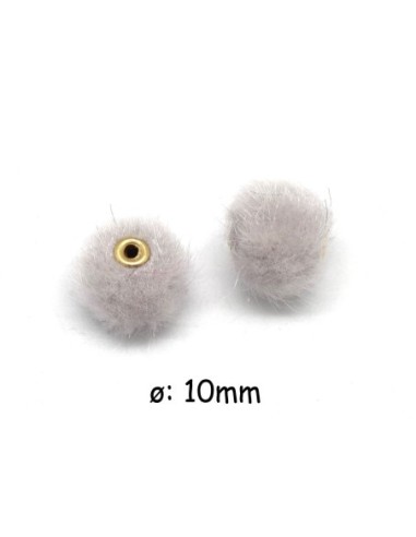 perle pompon ronde gris clair 10mm imitation fourrure
