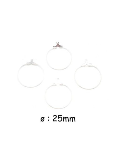 4 Supports boucles d'oreilles créole en métal argenté 25mm
