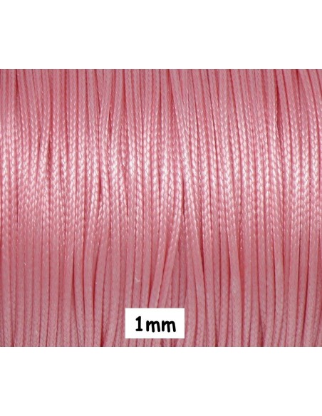 Cordon polyester enduit 1mm souple rose dragée style coton ciré brillant