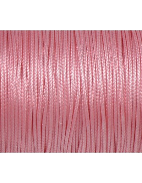 Cordon 1mm souple rose dragée style coton ciré brillant