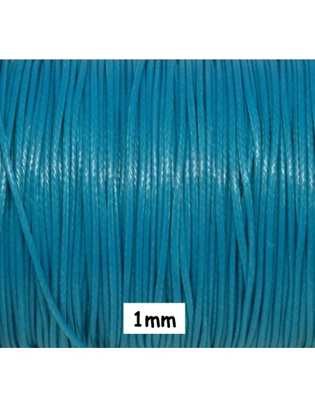 Cordon polyester enduit 1mm souple bleu paon style coton ciré brillant