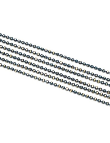 chaîne bille 1,5mm facettée en métal doré et bleu vert