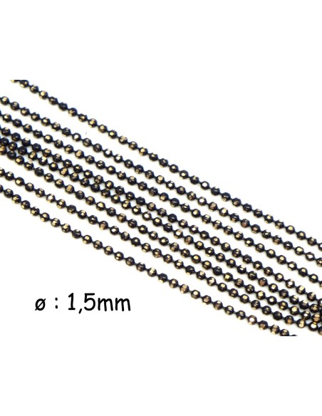 chaînette bille facetté 1,5mm en métal doré et noir ciselé, martelé