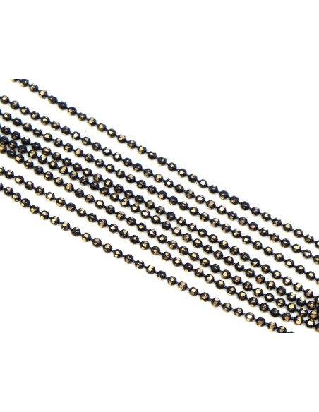 chaîne bille facetté 1,5mm en métal doré et noir ciselé, martelé