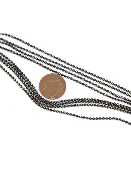 chaînette boule facetté 1,5mm en métal doré et noir ciselé, martelé